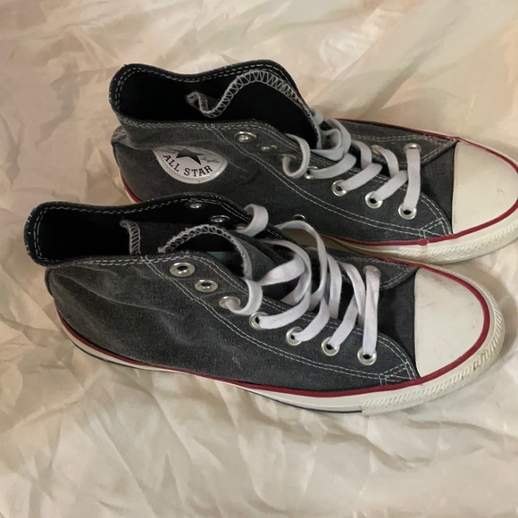 Converse Stone Wash Gray and Red Hi-Top - Picture 1 of 9